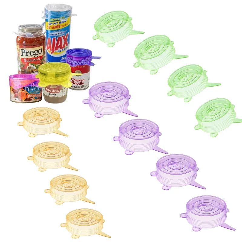 12-Pack Silicone Can Lids BPA-Free | Reusable Stretch Seal Covers for Cans, Yogurt, Mason Jars & Pet Food Storage