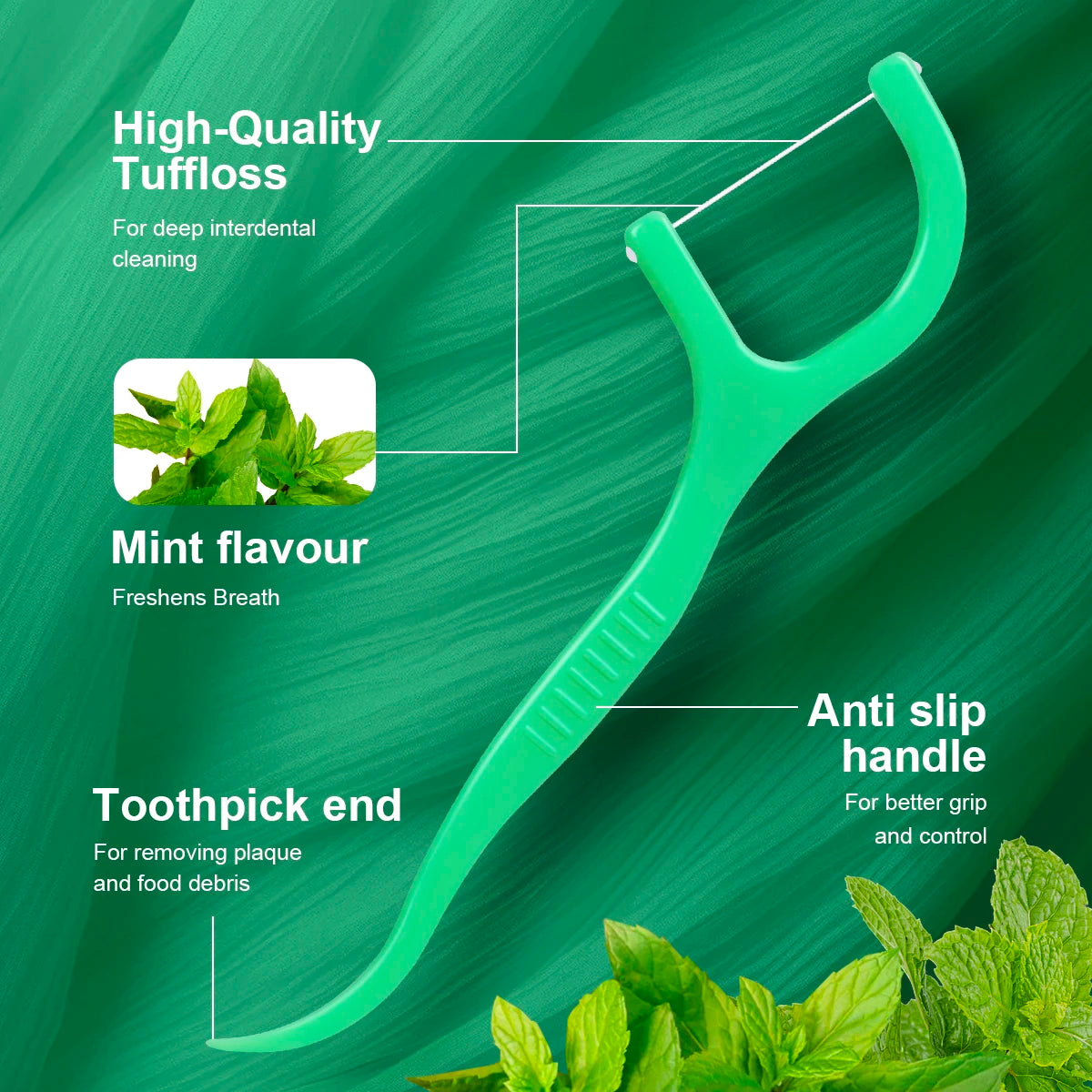 Mint Dental Floss Picks – Portable Interdental Cleaning Sticks for Deep Oral Care (50–750pcs)