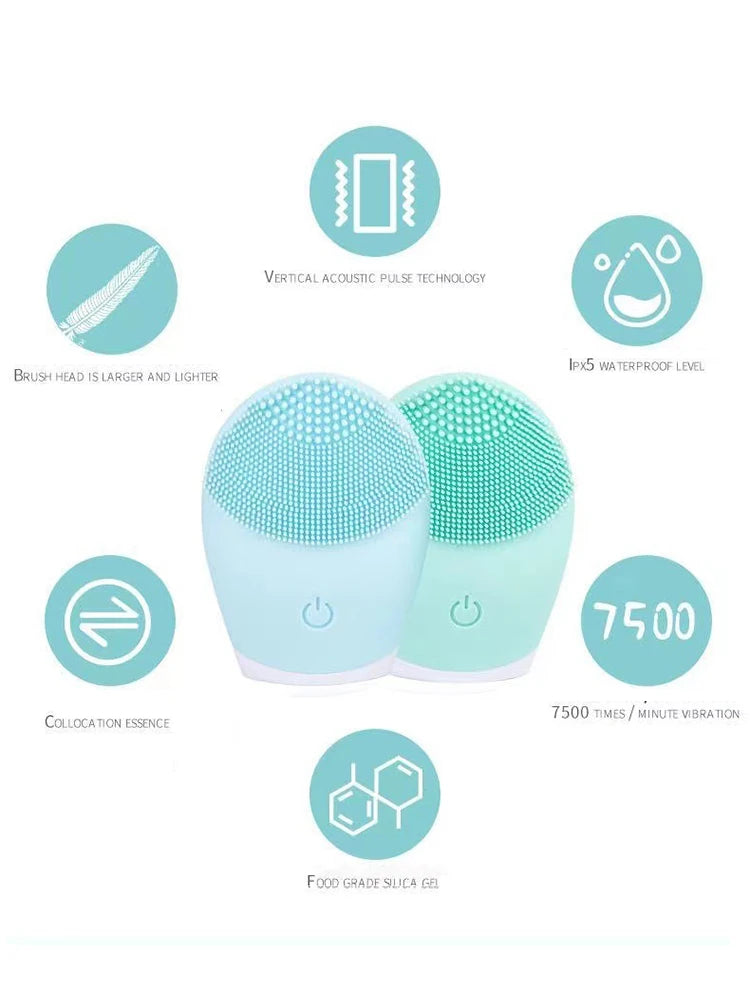 Electric Silicone Facial Cleansing Brush – Vibration Skincare Tool (Battery Powered)