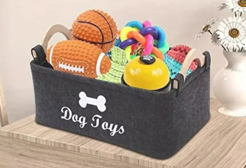 Felt Pet Toy Storage Box – Foldable Dog & Cat Toy Organizer Basket with Handles
