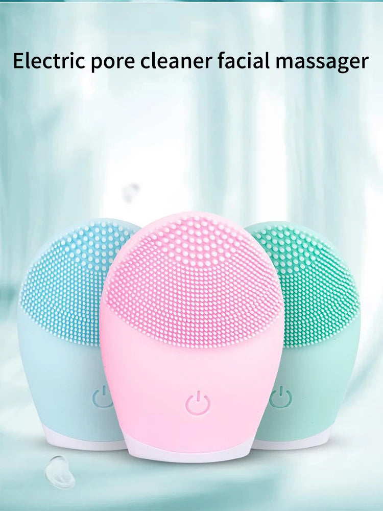 Electric Silicone Facial Cleansing Brush – Vibration Skincare Tool (Battery Powered)