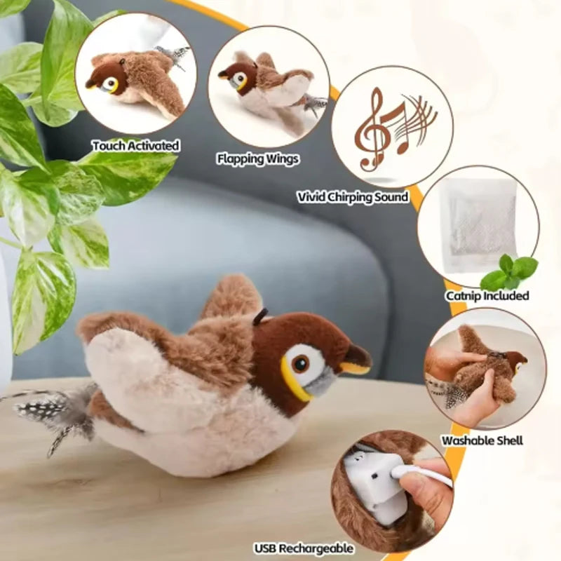 Interactive Flapping Bird Cat Toy – Rechargeable Chirping Plush Toy for Cats & Small Dogs