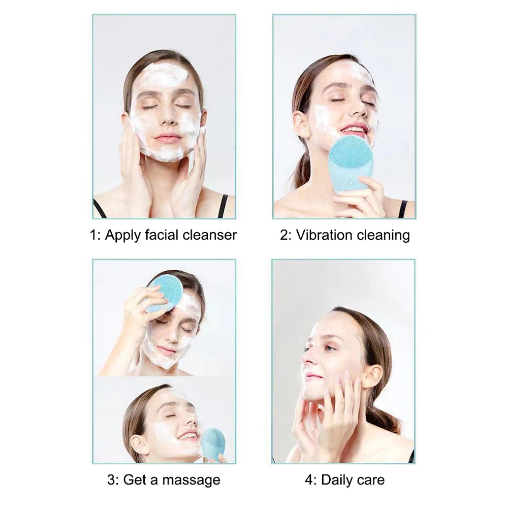 Electric Silicone Facial Cleansing Brush – Vibration Skincare Tool (Battery Powered)