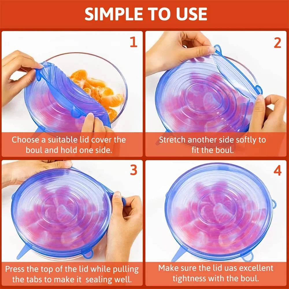 Reusable Silicone Food Storage Lids (6 Pieces Set) – Stretch Airtight Covers for Bowls & Containers